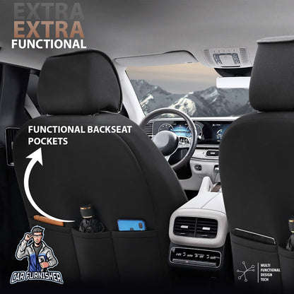 Car Seat Cover Set - Advanced Design Black 5 Seats + Headrests (Full Set) Leather & Linen Fabric