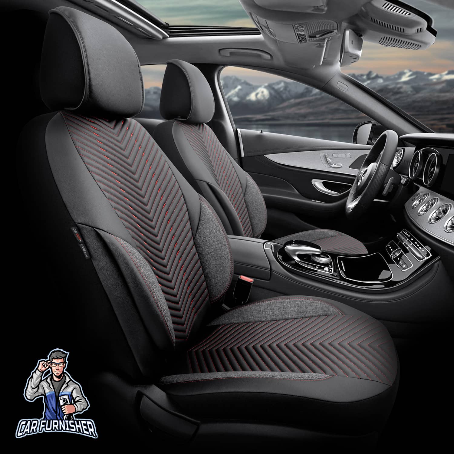 Volkswagen Jetta Seat Covers Advanced Design Dark Red 5 Seats + Headrests (Full Set) Leather & Linen Fabric