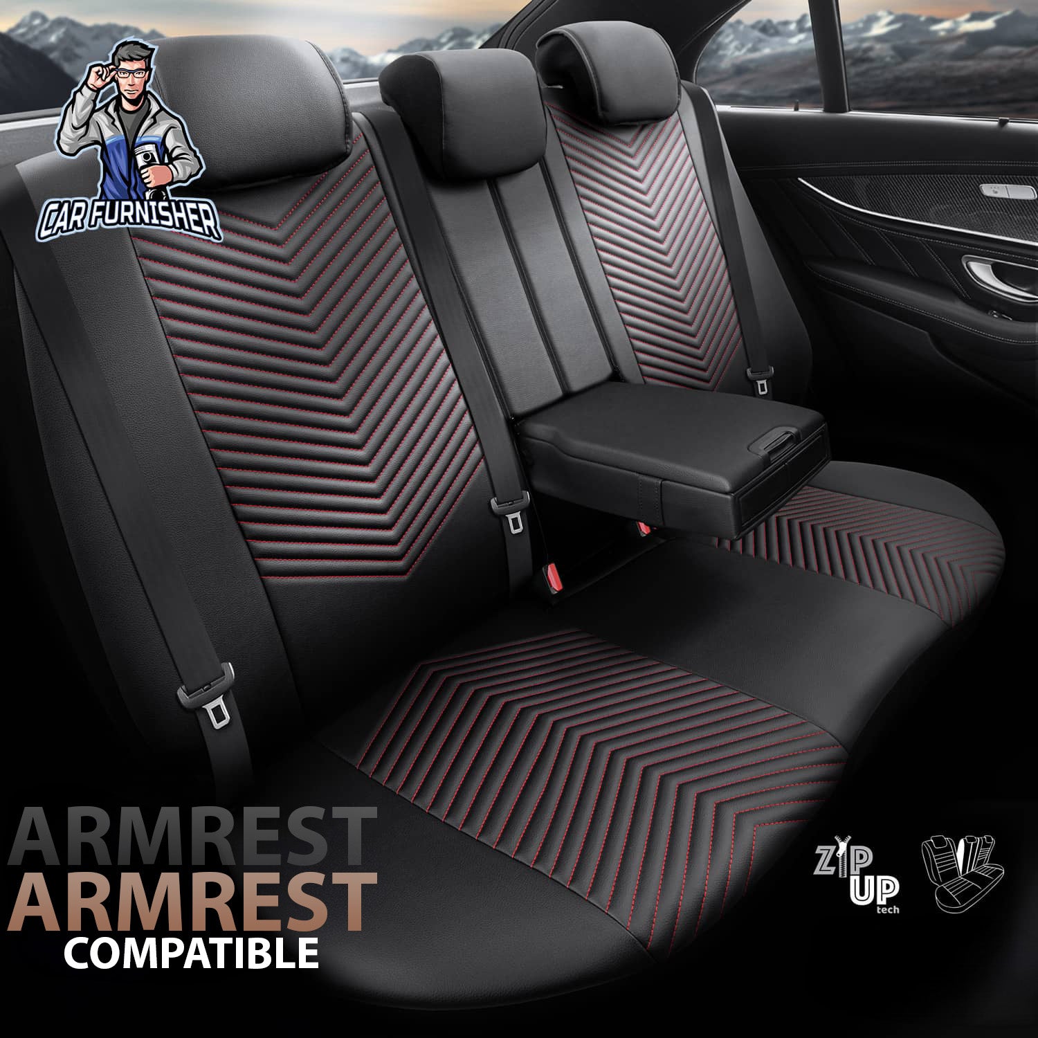 Car Seat Cover Set - Advanced Design Dark Red 5 Seats + Headrests (Full Set) Leather & Linen Fabric