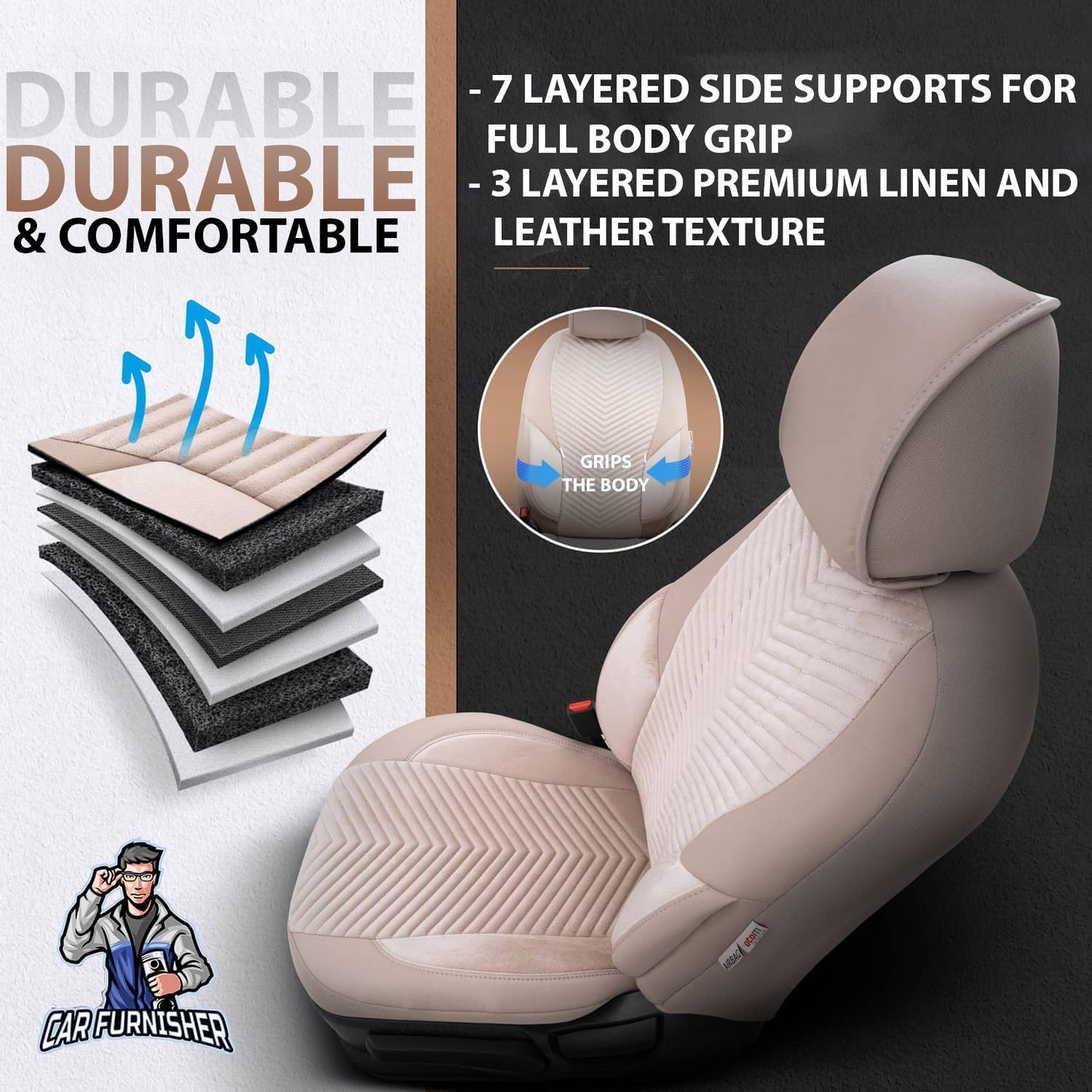 Volkswagen Jetta Seat Covers Advanced Babyface Design Beige 5 Seats + Headrests (Full Set) Leather & Suede Fabric