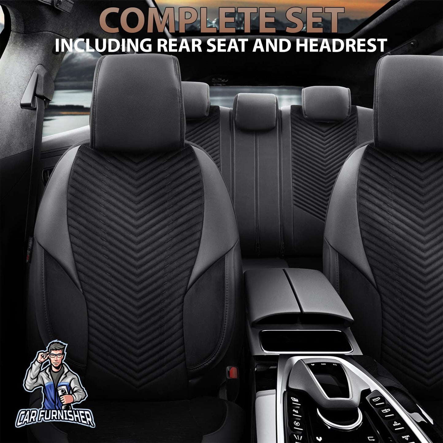 Volkswagen Jetta Seat Covers Advanced Babyface Design Black 5 Seats + Headrests (Full Set) Leather & Suede Fabric