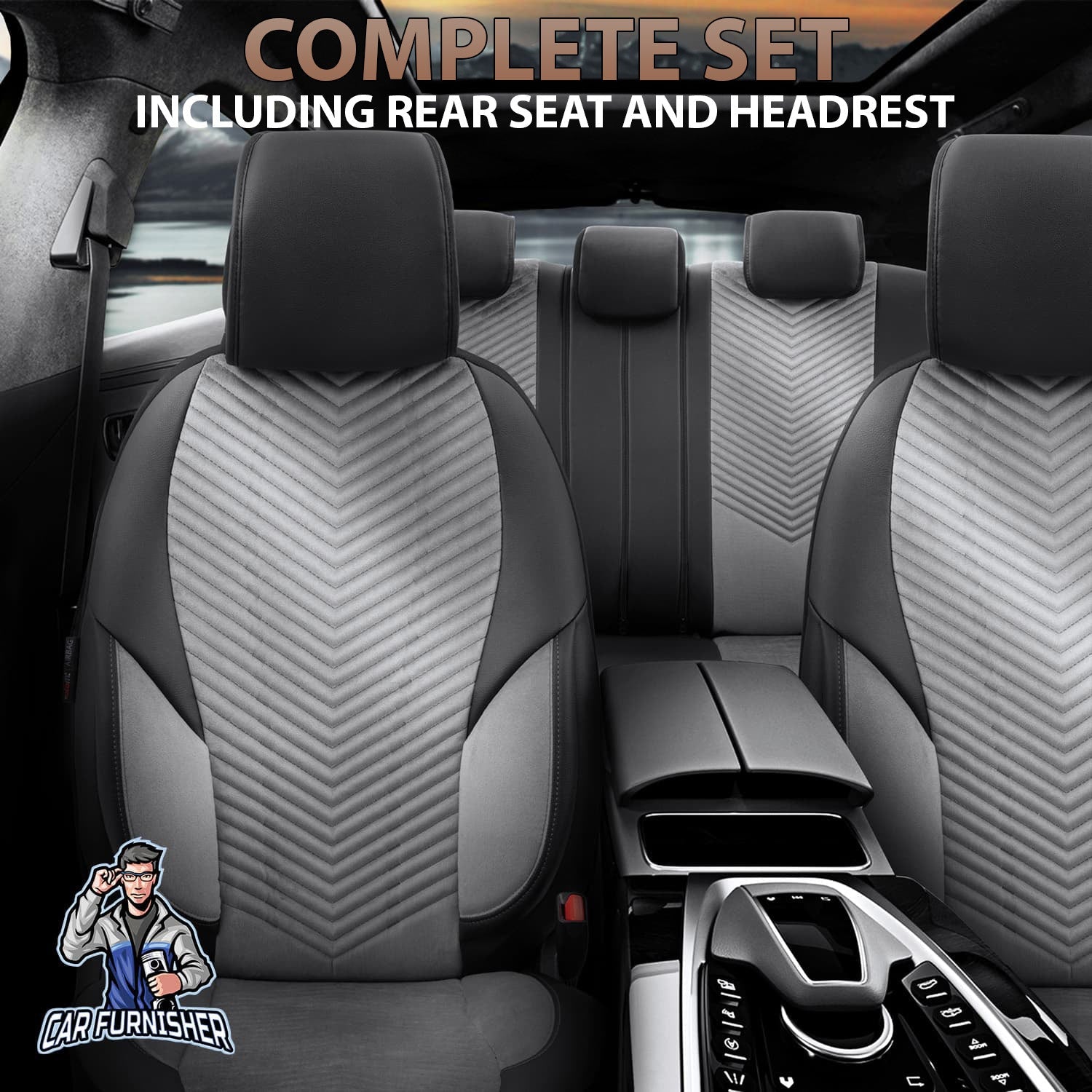 Volkswagen Jetta Seat Covers Advanced Babyface Design Gray 5 Seats + Headrests (Full Set) Leather & Suede Fabric