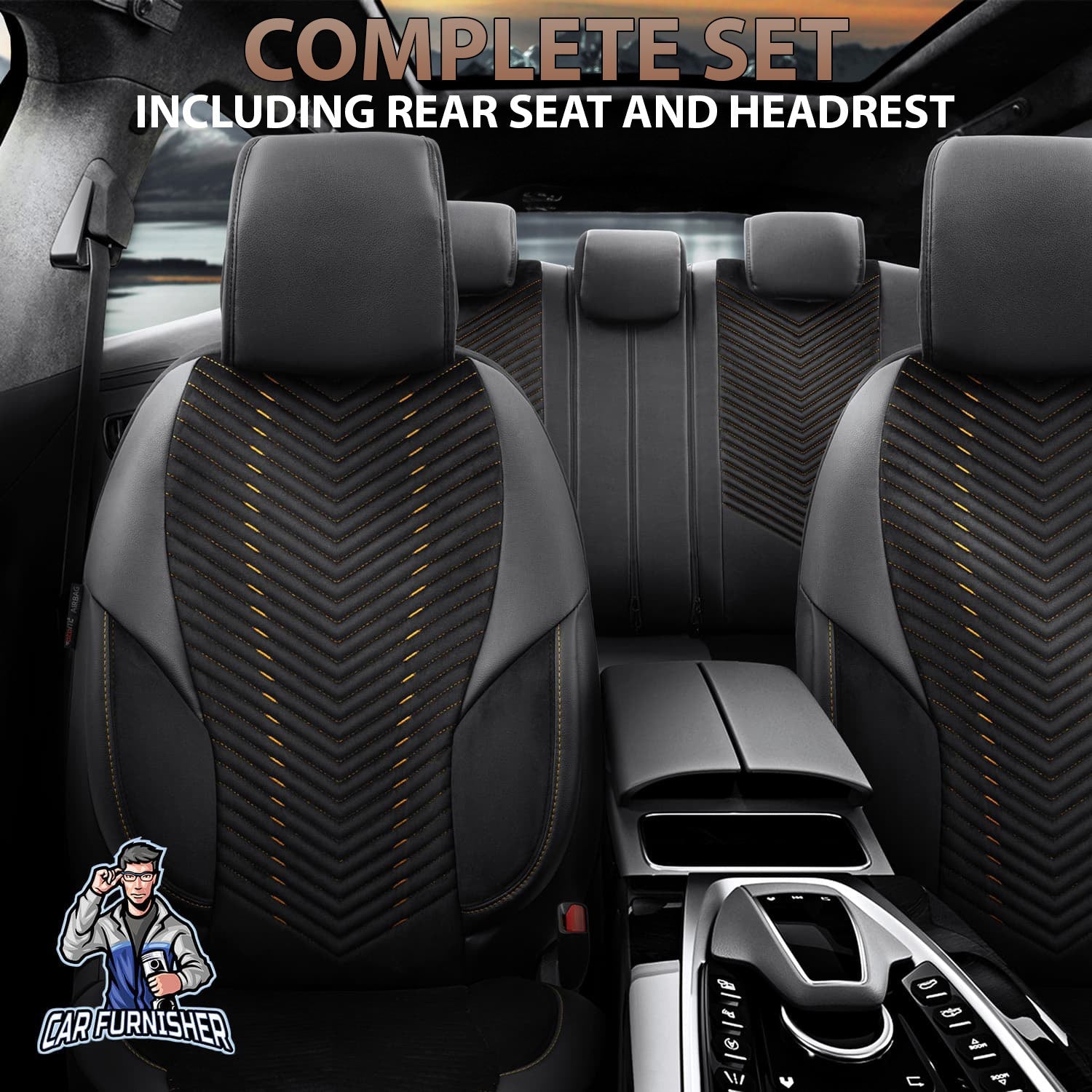Volkswagen Jetta Seat Covers Advanced Babyface Design Orange 5 Seats + Headrests (Full Set) Leather & Suede Fabric