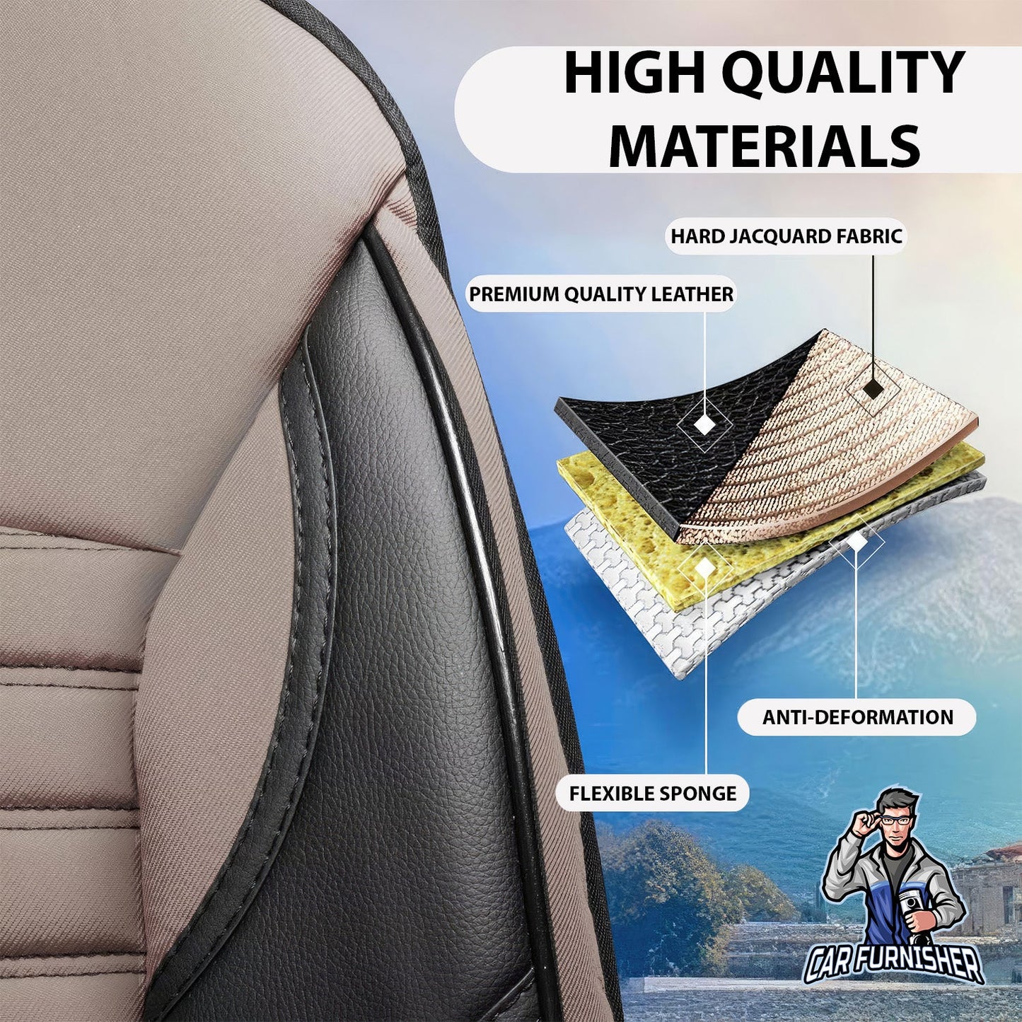 Volkswagen Jetta Seat Covers Athens Design Beige 5 Seats + Headrests (Full Set) Leather & Jacquard Fabric