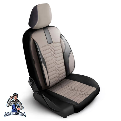 Car Seat Cover Set - Athens Design Beige 5 Seats + Headrests (Full Set) Leather & Jacquard Fabric