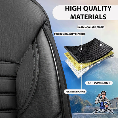 Volkswagen Jetta Seat Covers Athens Design Black 5 Seats + Headrests (Full Set) Leather & Jacquard Fabric