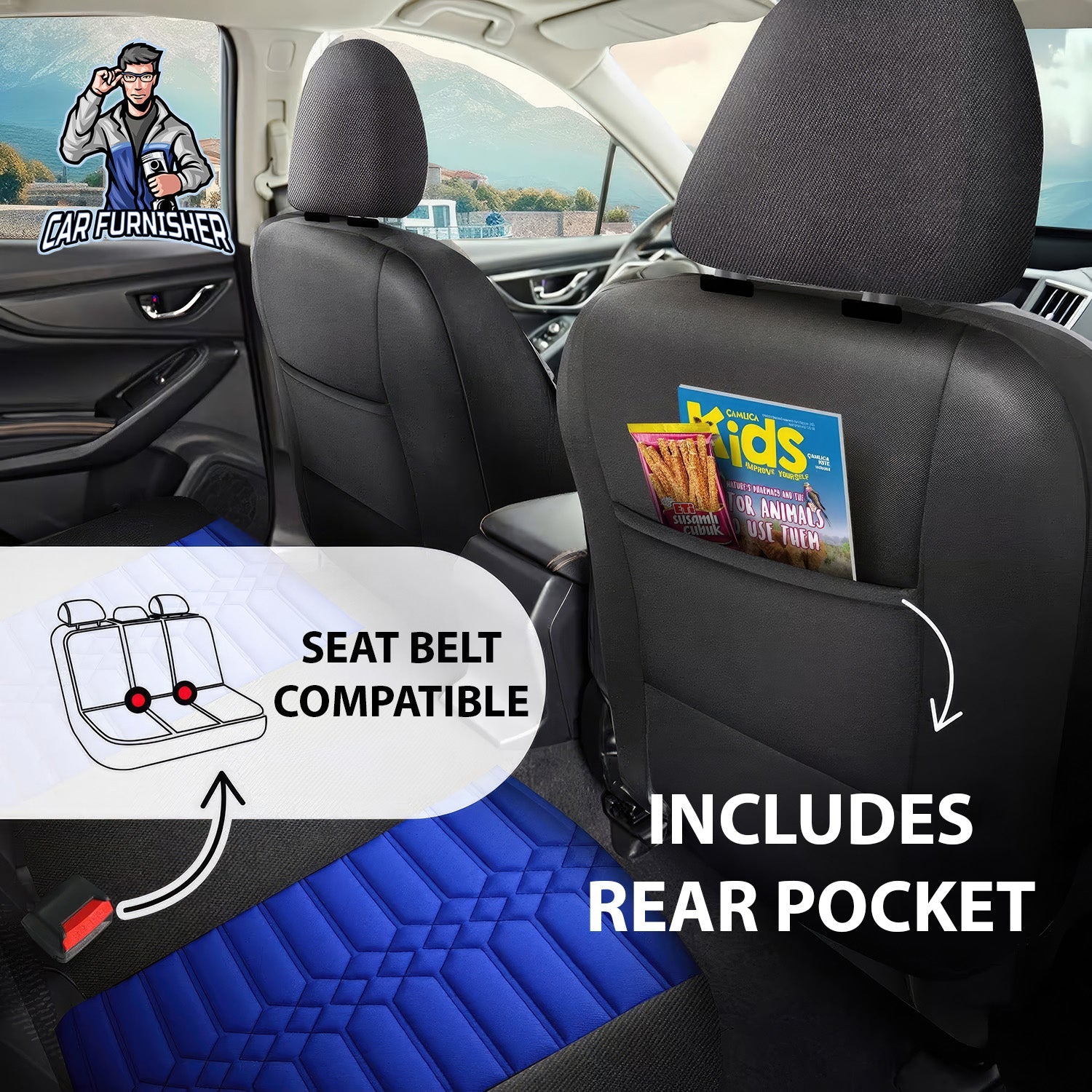 Volkswagen Jetta Seat Covers Athens Design Blue 5 Seats + Headrests (Full Set) Leather & Jacquard Fabric