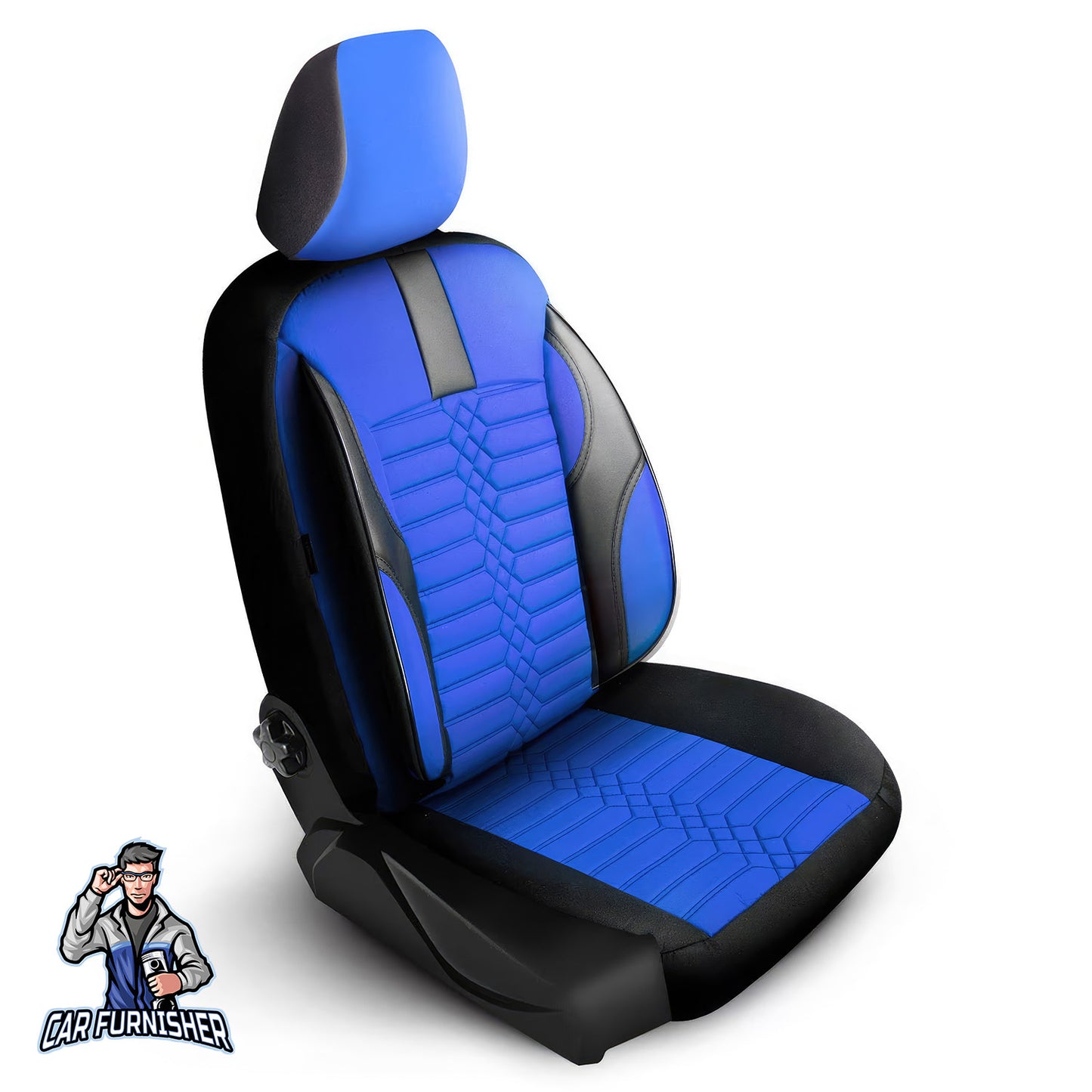 Car Seat Cover Set - Athens Design Blue 5 Seats + Headrests (Full Set) Leather & Jacquard Fabric
