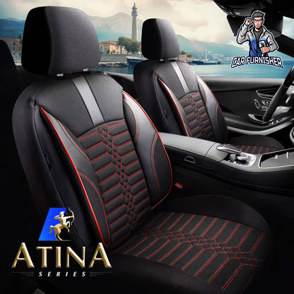 Car Seat Cover Set - Athens Design Dark Red 5 Seats + Headrests (Full Set) Leather & Jacquard Fabric