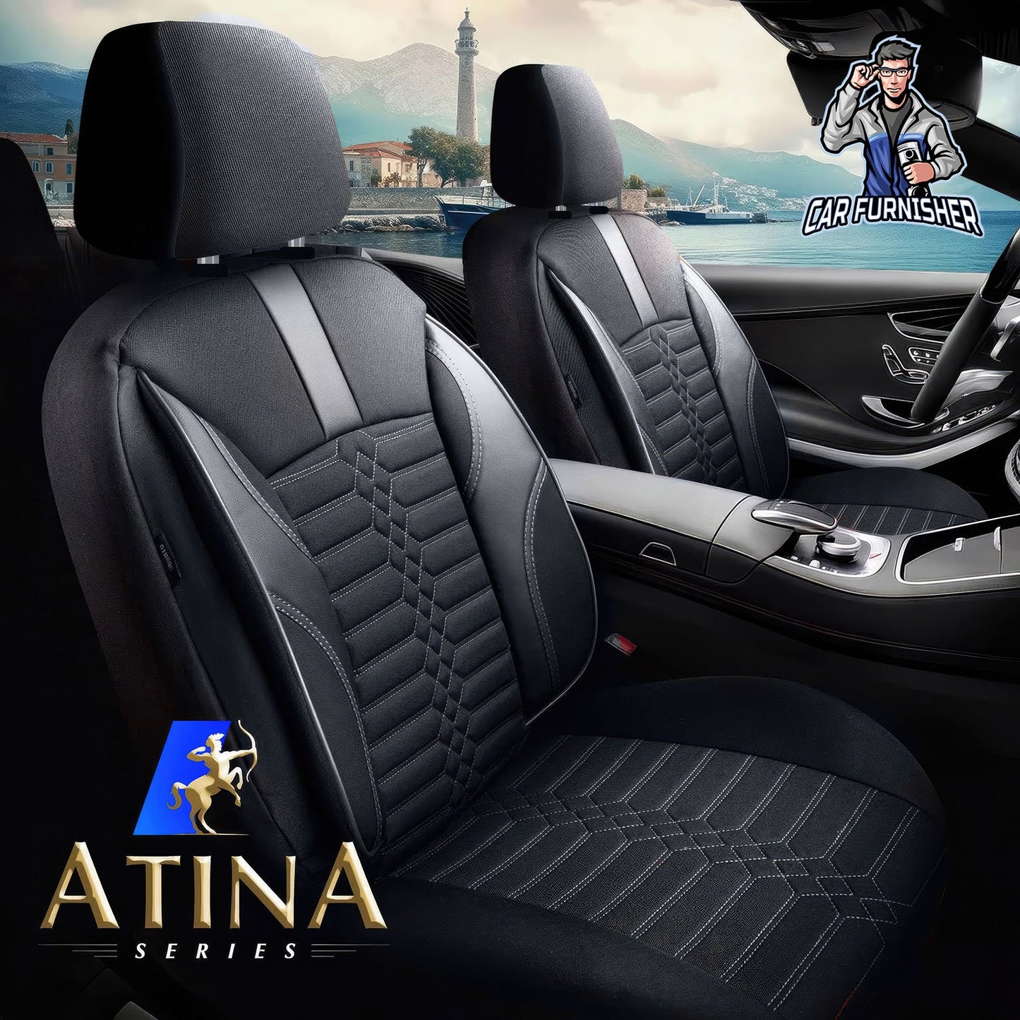 Volkswagen Jetta Seat Covers Athens Design Gray 5 Seats + Headrests (Full Set) Leather & Jacquard Fabric