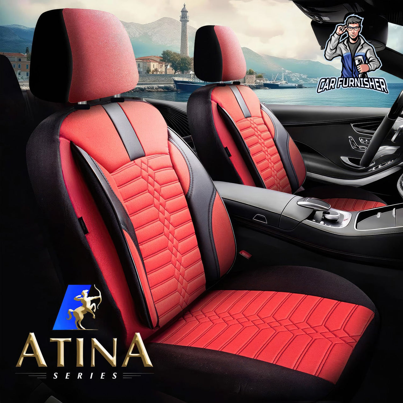 Volkswagen Jetta Seat Covers Athens Design Red 5 Seats + Headrests (Full Set) Leather & Jacquard Fabric