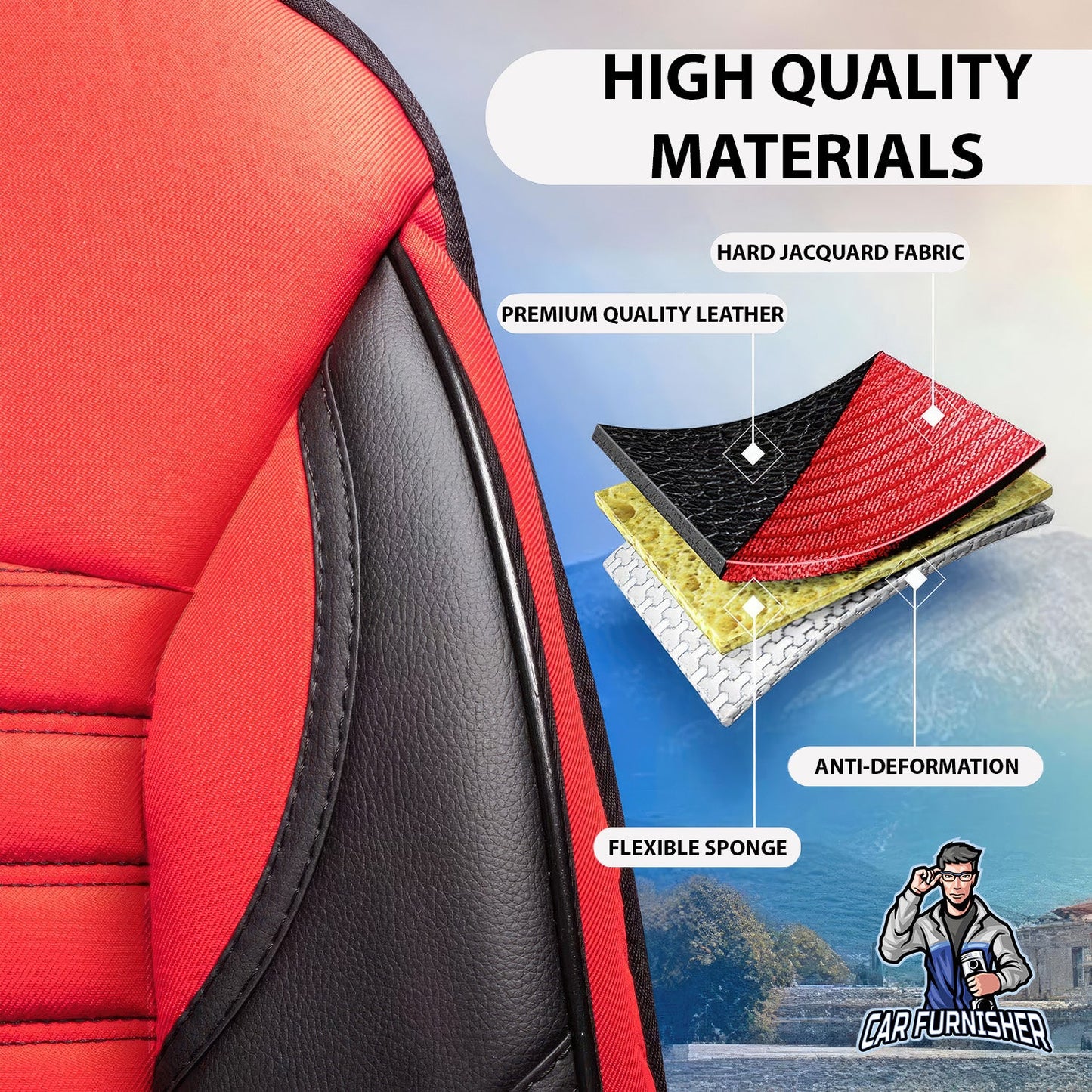 Volkswagen Jetta Seat Covers Athens Design Red 5 Seats + Headrests (Full Set) Leather & Jacquard Fabric