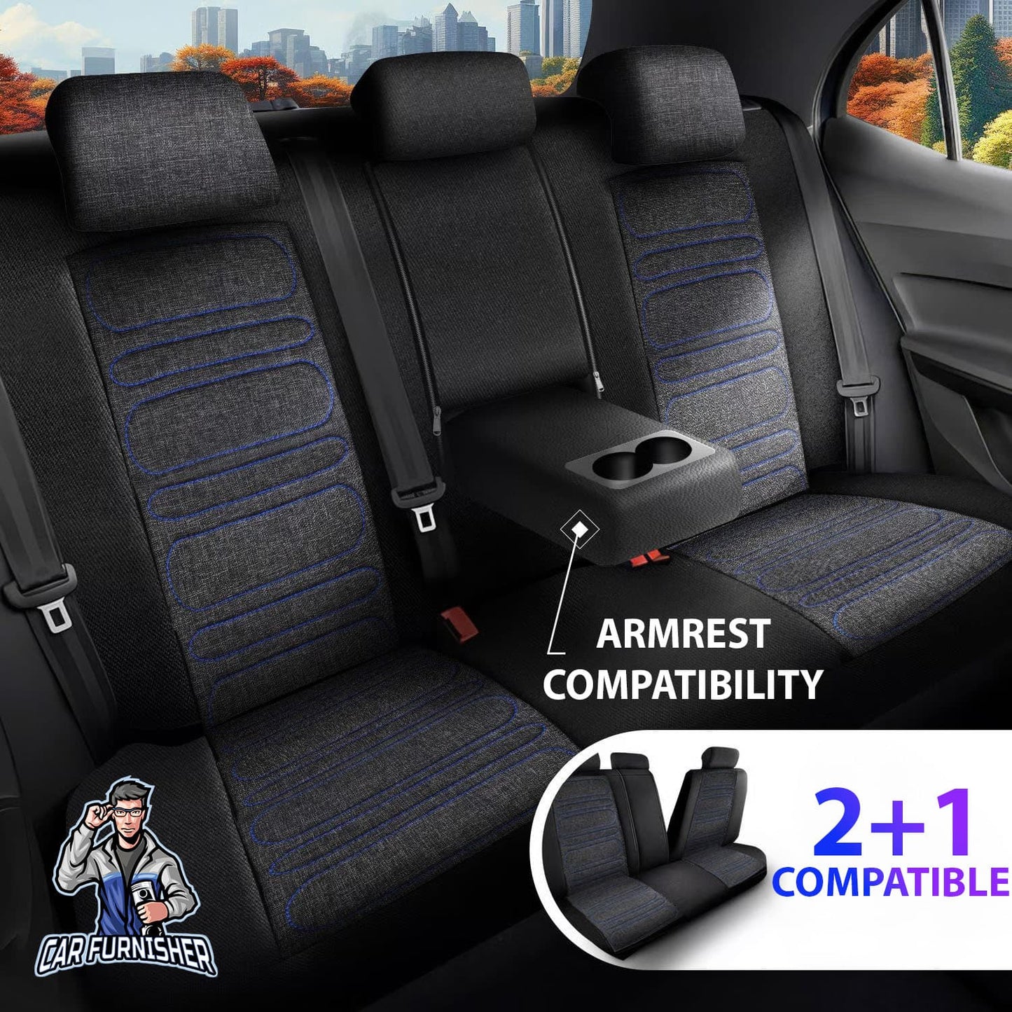 Volkswagen Jetta Seat Covers Atlanta Linen Fabric Design Dark Blue 5 Seats + Headrests (Full Set) Leather & Linen Fabric