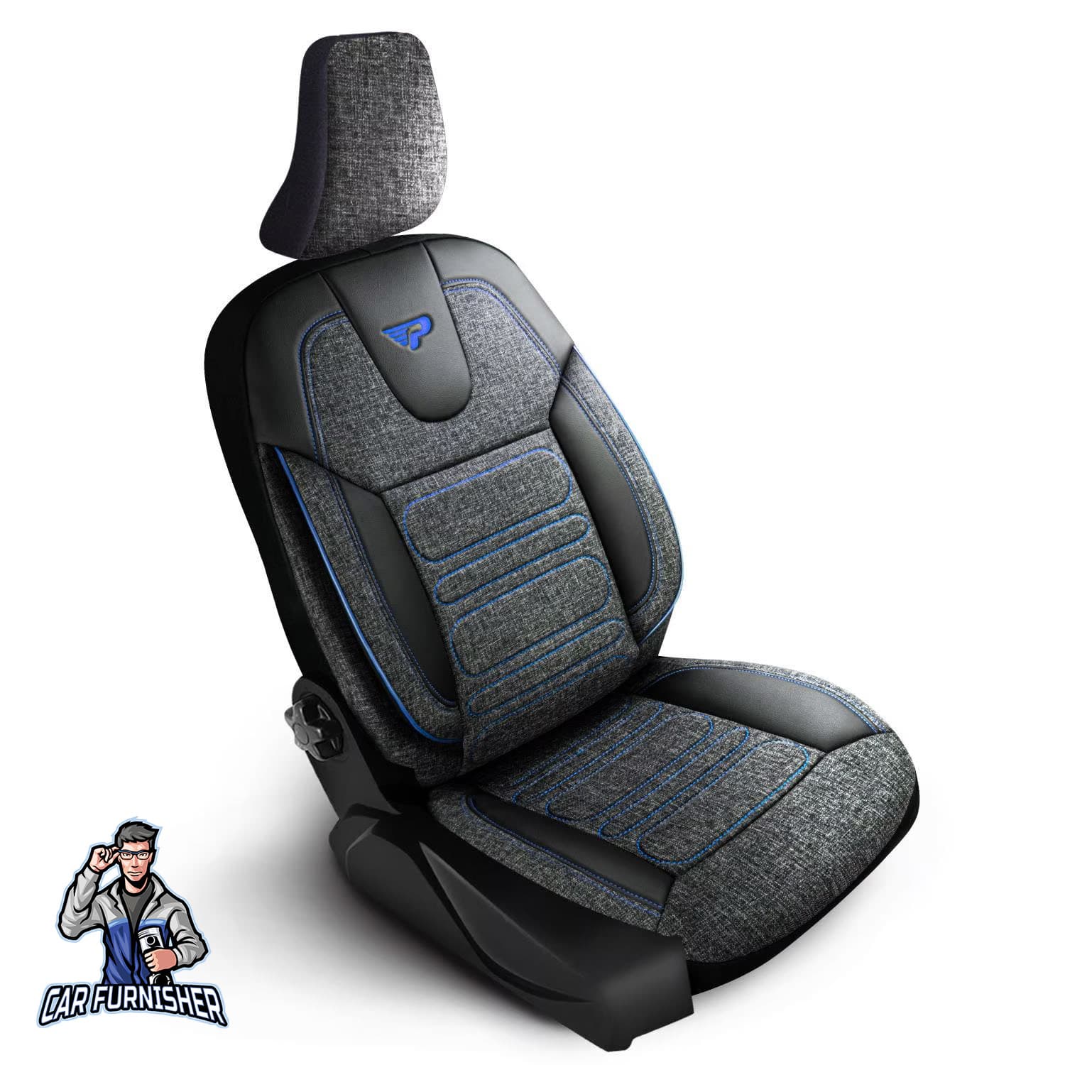 Volkswagen Jetta Seat Covers Atlanta Linen Fabric Design Dark Blue 5 Seats + Headrests (Full Set) Leather & Linen Fabric
