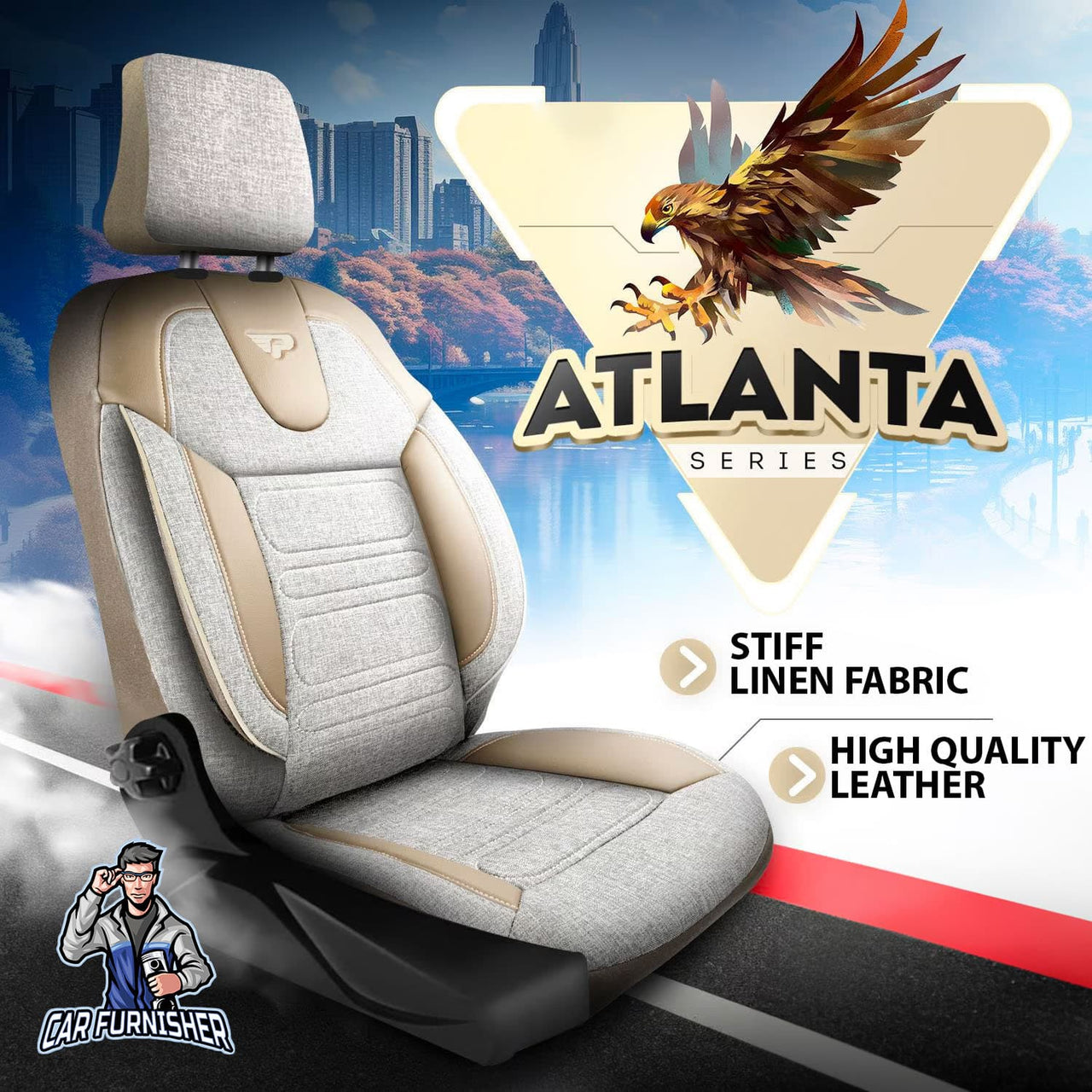 Car Seat Cover Set - Atlanta Linen Fabric Design