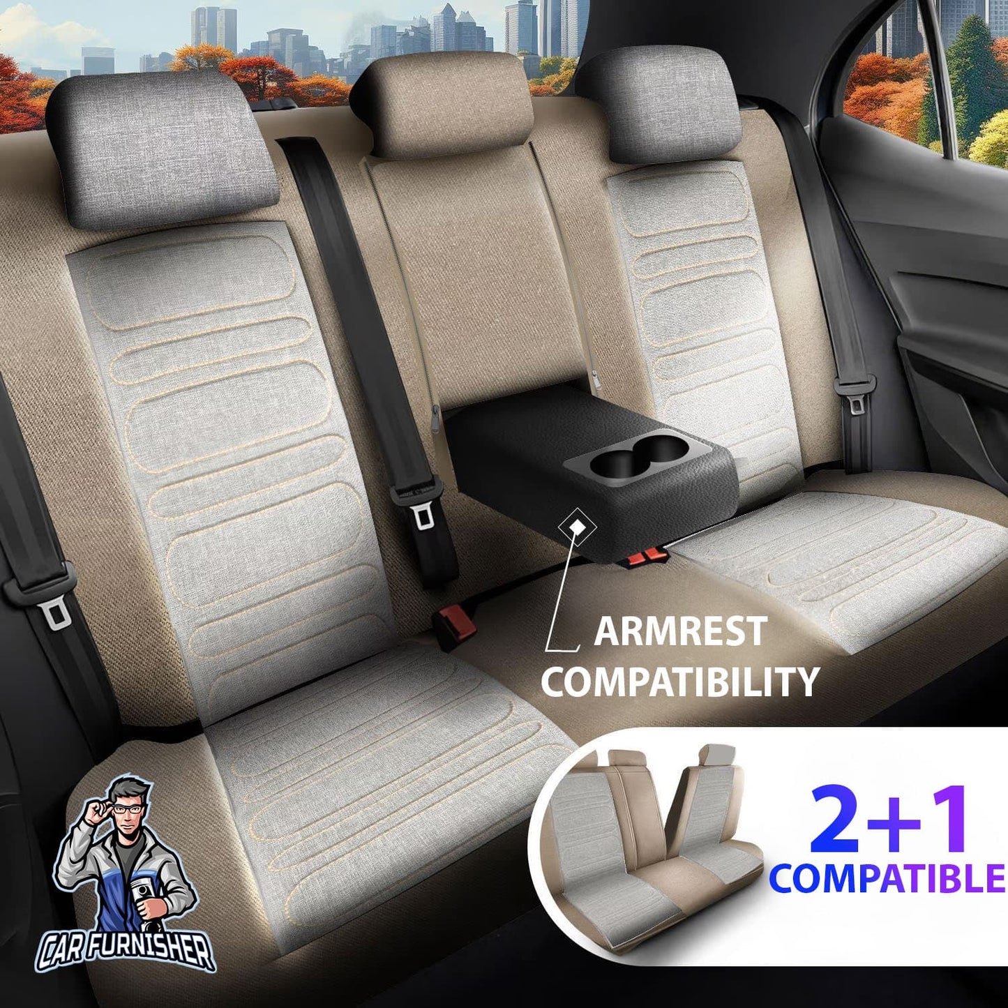 Volkswagen Jetta Seat Covers Atlanta Linen Fabric Design Beige 5 Seats + Headrests (Full Set) Leather & Linen Fabric