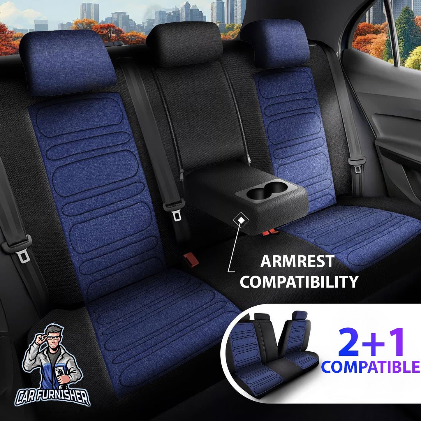 Volkswagen Jetta Seat Covers Atlanta Linen Fabric Design Blue 5 Seats + Headrests (Full Set) Leather & Linen Fabric