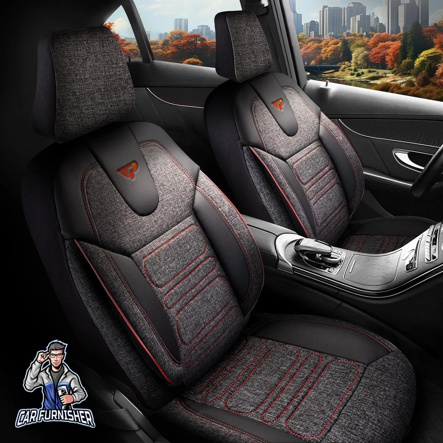 Volkswagen Jetta Seat Covers Atlanta Linen Fabric Design Dark Red 5 Seats + Headrests (Full Set) Leather & Linen Fabric