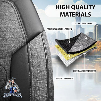 Volkswagen Jetta Seat Covers Atlanta Linen Fabric Design Gray 5 Seats + Headrests (Full Set) Leather & Linen Fabric