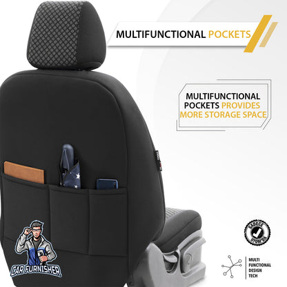 Car Seat Cover Set - Attraction Design Black 5 Seats + Headrests (Full Set) Cotton Fabric