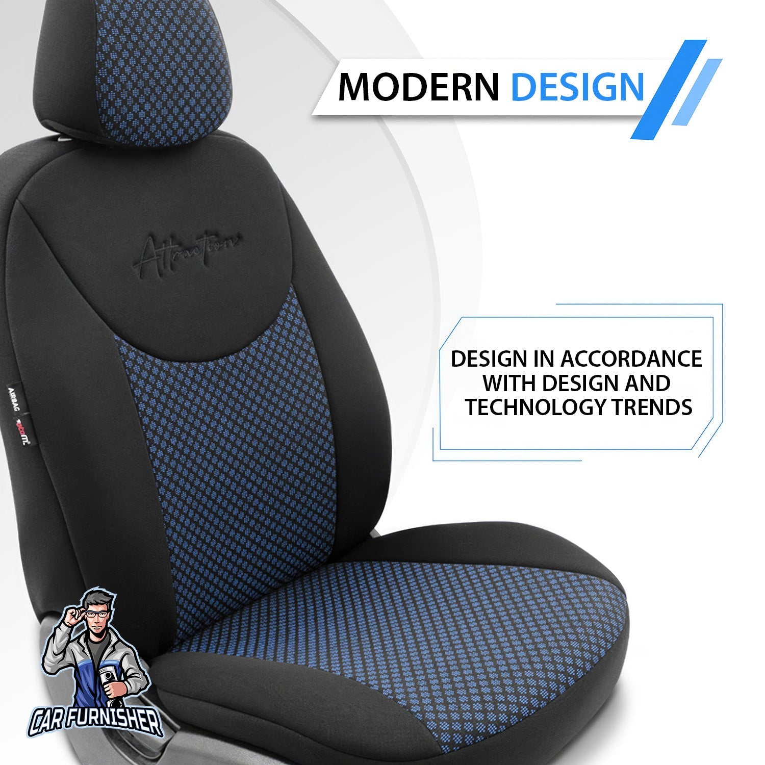 Volkswagen Jetta Seat Covers Attraction Design Blue 5 Seats + Headrests (Full Set) Cotton Fabric