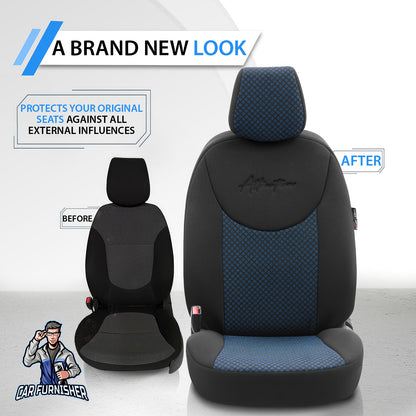 Car Seat Cover Set - Attraction Design Blue 5 Seats + Headrests (Full Set) Cotton Fabric