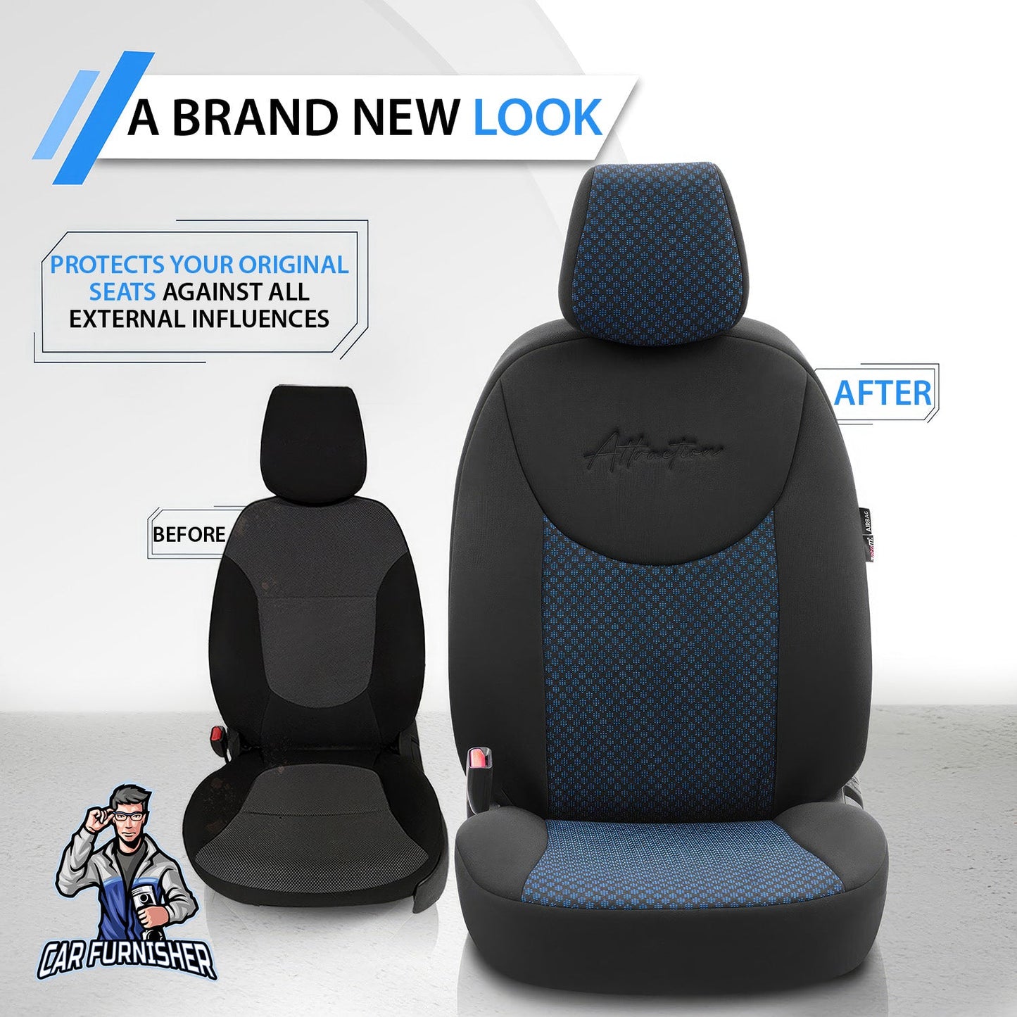 Volkswagen Jetta Seat Covers Attraction Design Blue 5 Seats + Headrests (Full Set) Cotton Fabric
