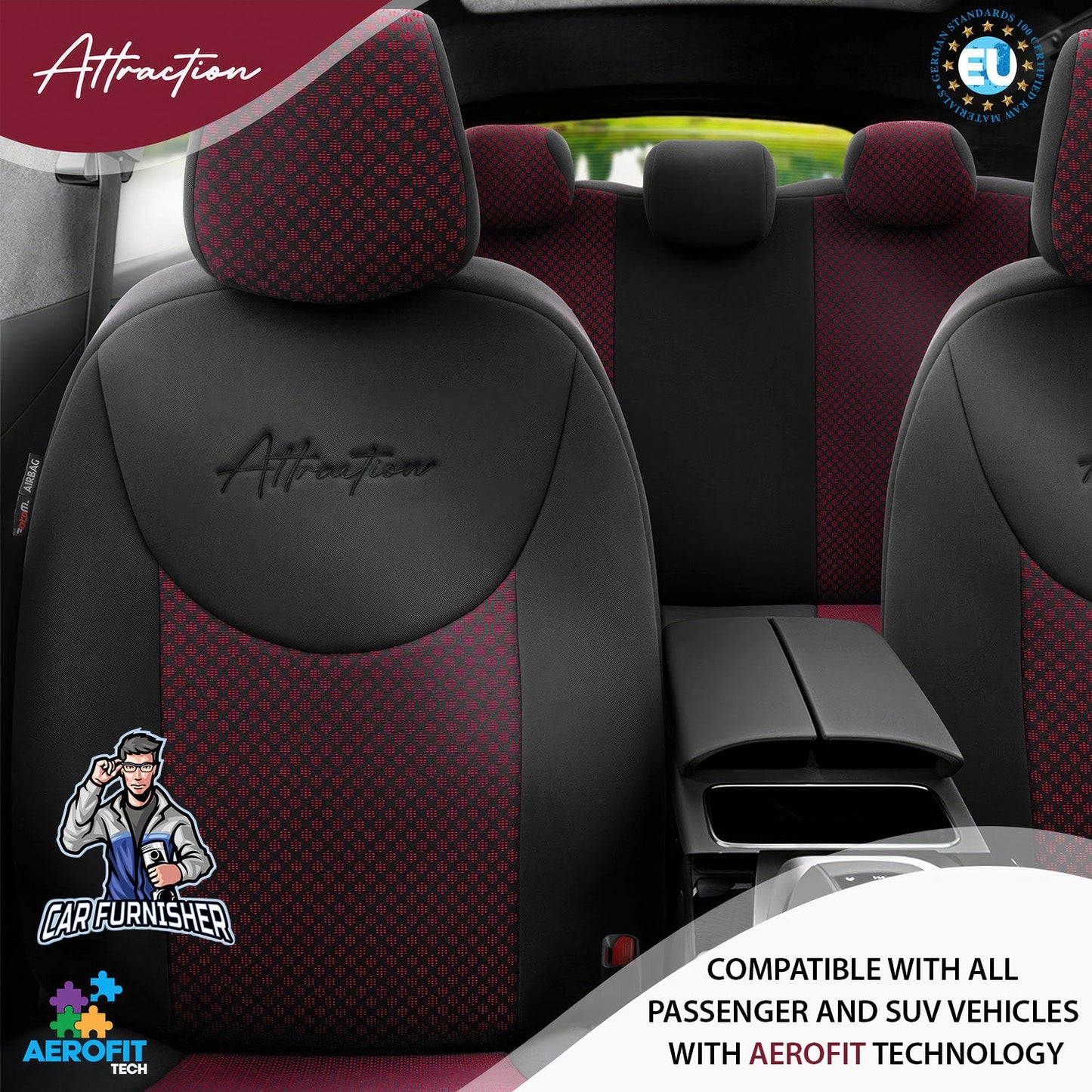 Volkswagen Jetta Seat Covers Attraction Design Burgundy 5 Seats + Headrests (Full Set) Cotton Fabric