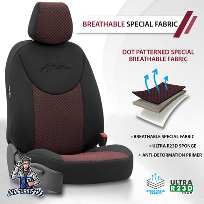 Car Seat Cover Set - Attraction Design Burgundy 5 Seats + Headrests (Full Set) Cotton Fabric