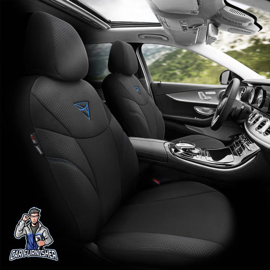 Car Seat Cover Set - Aura Design Blue 5 Seats + Headrests (Full Set) Cotton Fabric