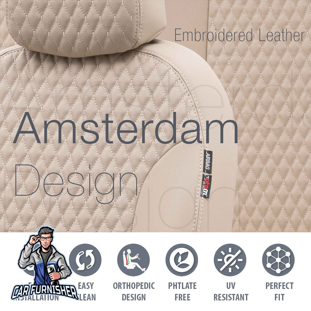 Tesla Model 3 Seat Cover Amsterdam Leather Design Ivory Leather