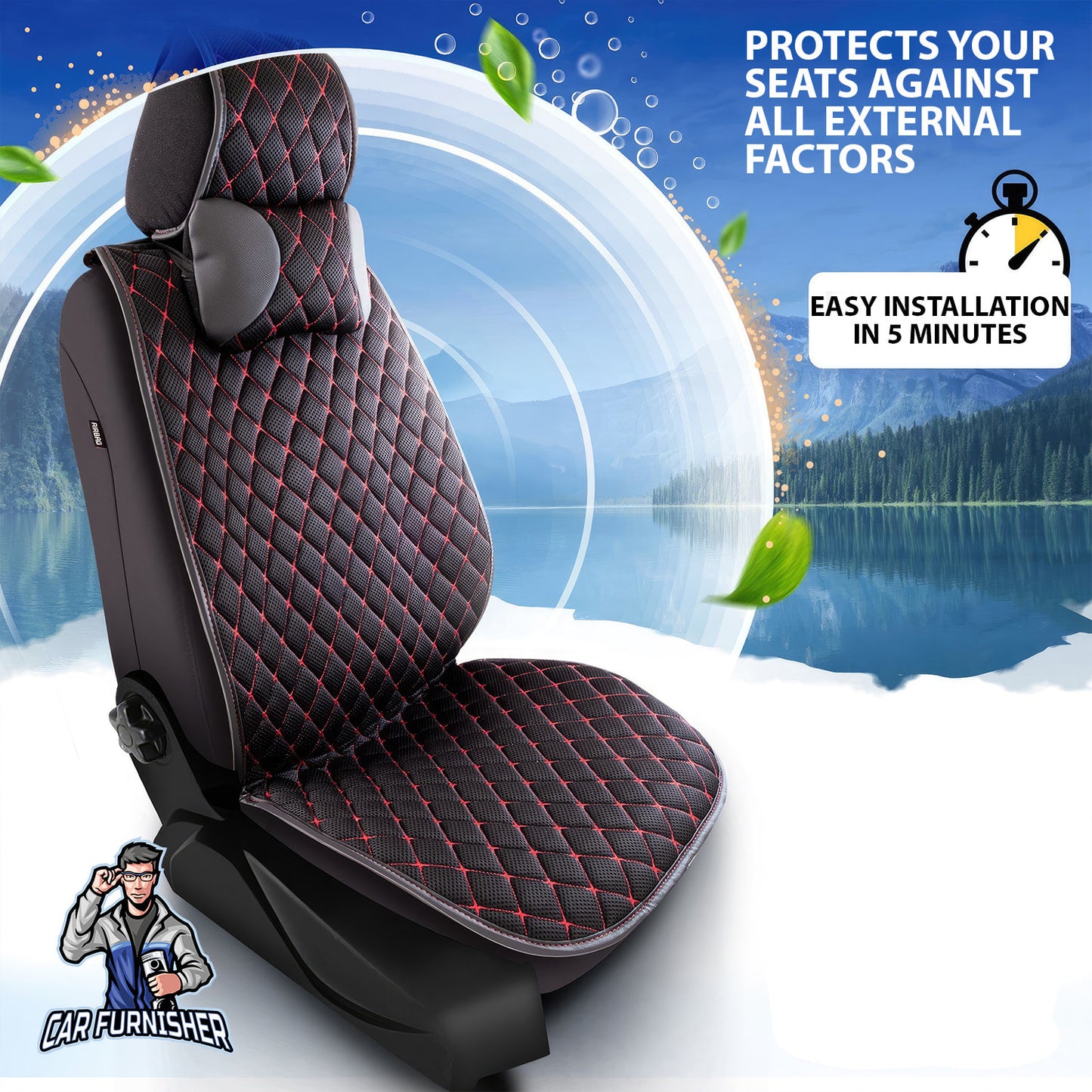Car Seat Protector - Mars Design Red 2x Front Seat Fabric