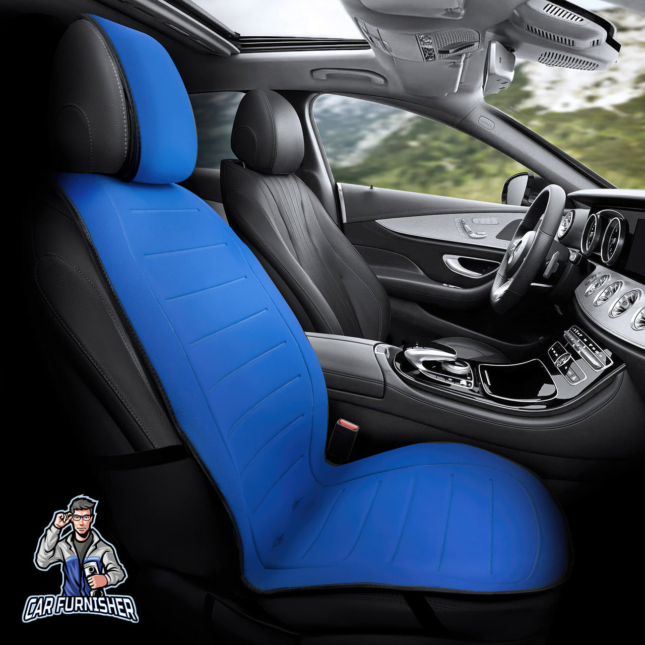 Car Seat Protector - Active Line Design Blue 1x Front Seat Fabric