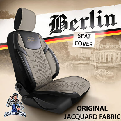 Car Seat Cover Set - Berlin Design Beige 5 Seats + Headrests (Full Set) Leather & Jacquard Fabric