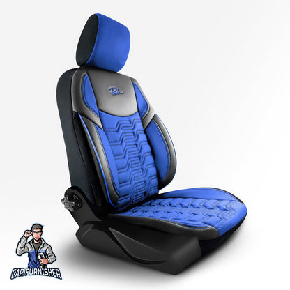 Car Seat Cover Set - Berlin Design Blue 5 Seats + Headrests (Full Set) Leather & Jacquard Fabric