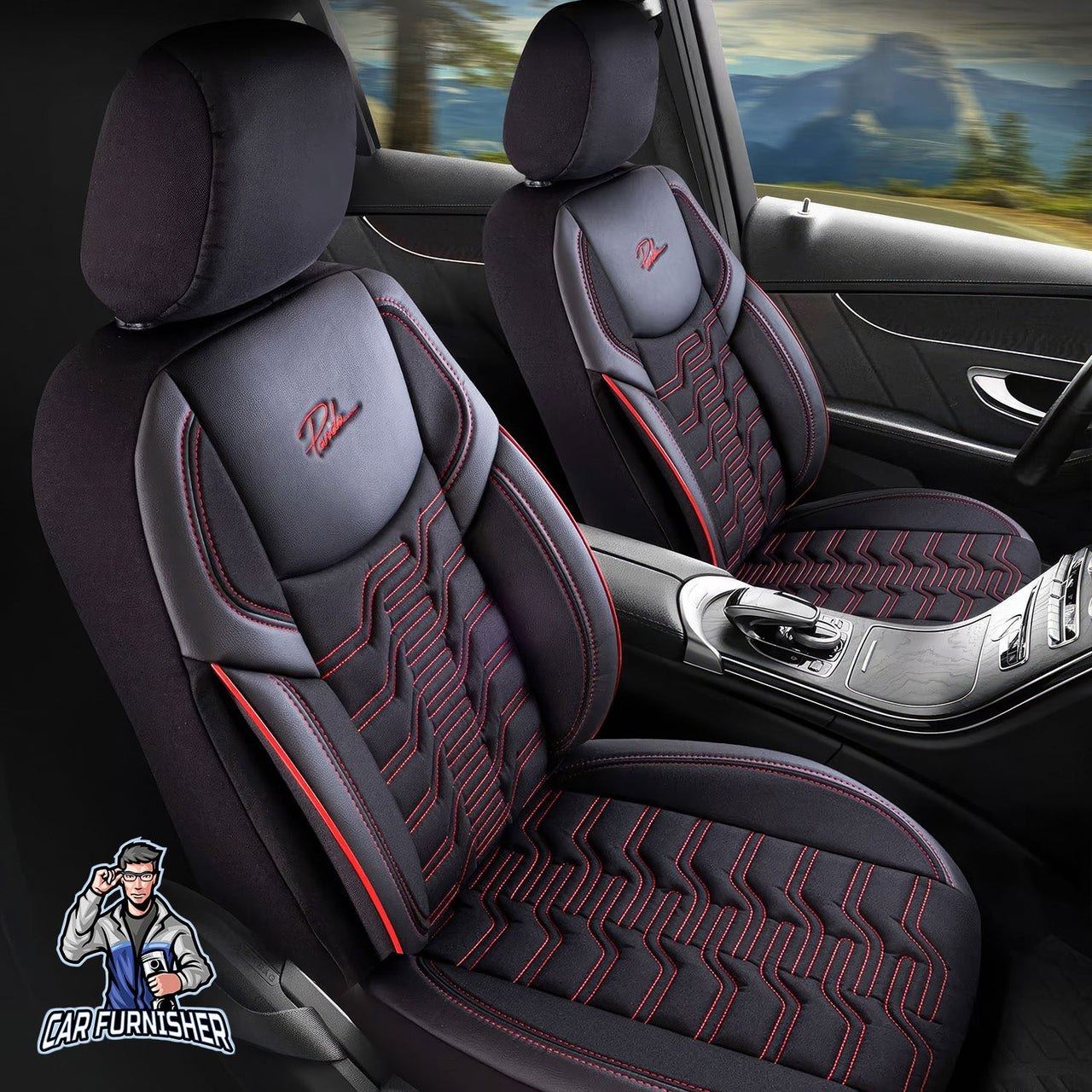 Renault Megane Seat Covers Berlin Design Dark Red 5 Seats + Headrests (Full Set) Leather & Jacquard Fabric