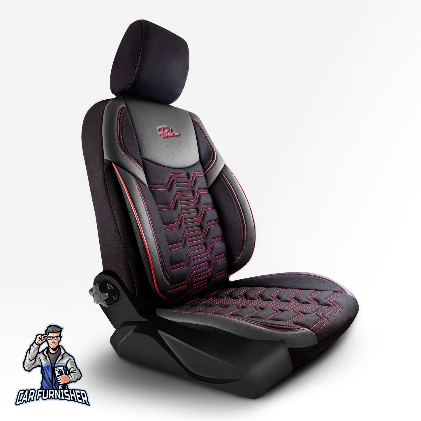 Car Seat Cover Set - Berlin Design Dark Red 5 Seats + Headrests (Full Set) Leather & Jacquard Fabric
