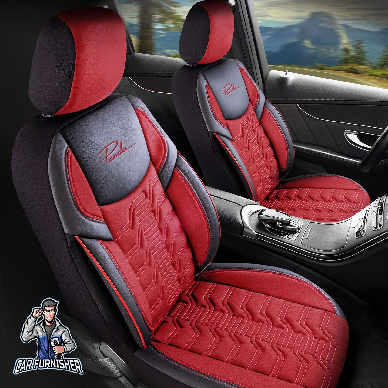 Mitsubishi Outlander Seat Covers Berlin Design Red 5 Seats + Headrests (Full Set) Leather & Jacquard Fabric