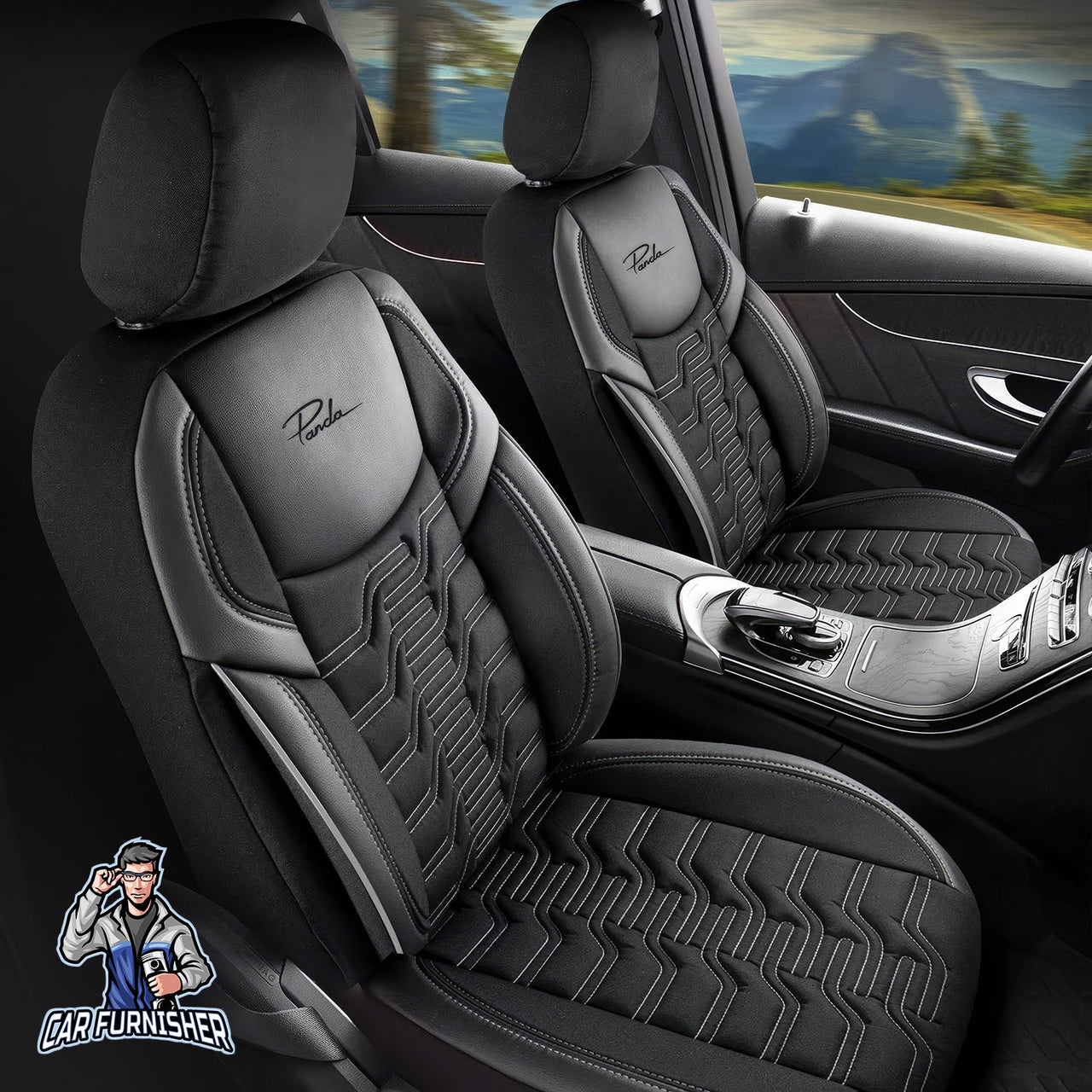 Volkswagen Jetta Seat Covers Berlin Design Smoked Black 5 Seats + Headrests (Full Set) Leather & Jacquard Fabric