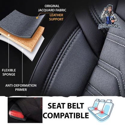 Car Seat Cover Set - Berlin Design Smoked 5 Seats + Headrests (Full Set) Leather & Jacquard Fabric