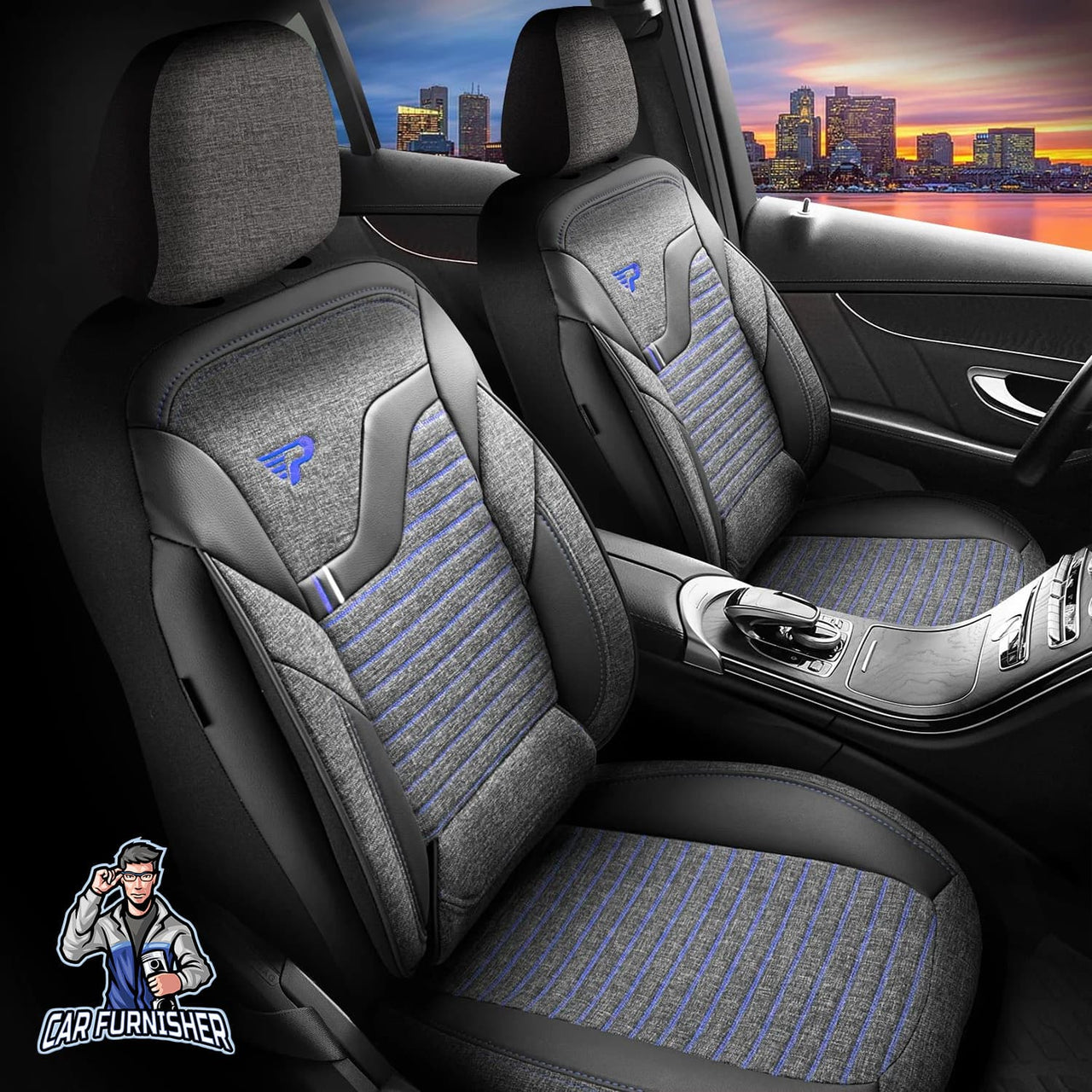 Volkswagen Amarok Seat Covers Boston Design Dark Blue 5 Seats + Headrests (Full Set) Leather & Linen Fabric