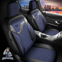 Thumbnail for Mercedes 190 Seat Covers Boston Design Blue 5 Seats + Headrests (Full Set) Leather & Linen Fabric