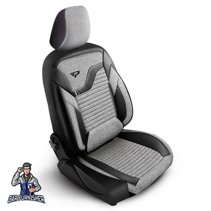 Car Seat Cover Set - Boston Design Gray 5 Seats + Headrests (Full Set) Leather & Linen Fabric