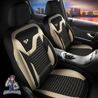 Thumbnail for Mercedes 190 Seat Covers Boston Design Khaki 5 Seats + Headrests (Full Set) Leather & Linen Fabric