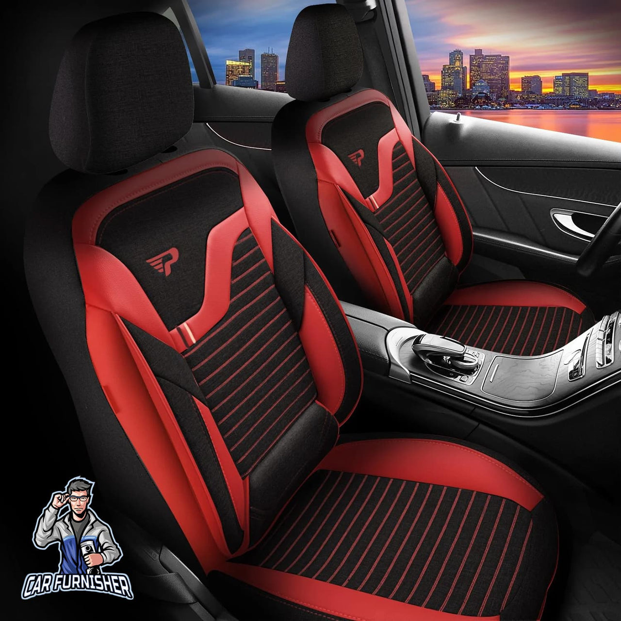 Volkswagen Amarok Seat Covers Boston Design Red 5 Seats + Headrests (Full Set) Leather & Linen Fabric