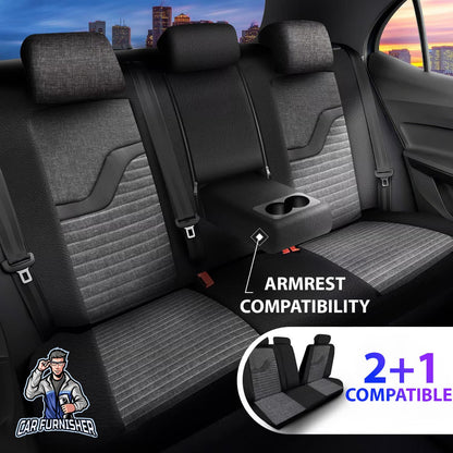 Car Seat Cover Set - Boston Design Smoked Black 5 Seats + Headrests (Full Set) Leather & Linen Fabric
