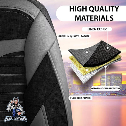 Car Seat Cover Set - Boston Design Smoked 5 Seats + Headrests (Full Set) Leather & Linen Fabric