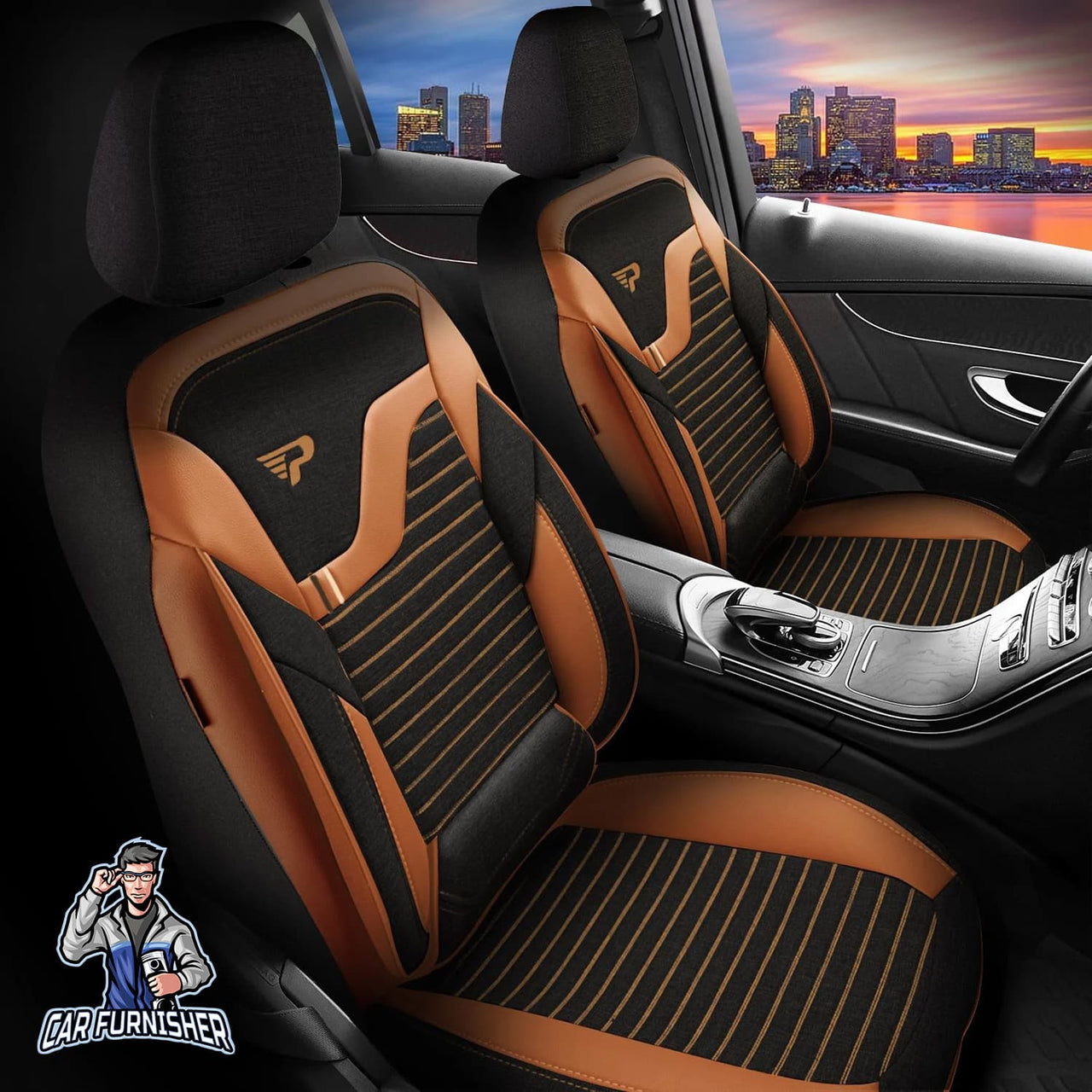 Volkswagen Amarok Seat Covers Boston Design Orange 5 Seats + Headrests (Full Set) Leather & Linen Fabric