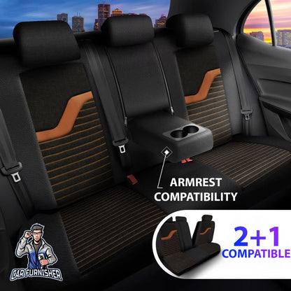 Car Seat Cover Set - Boston Design Orange 5 Seats + Headrests (Full Set) Leather & Linen Fabric