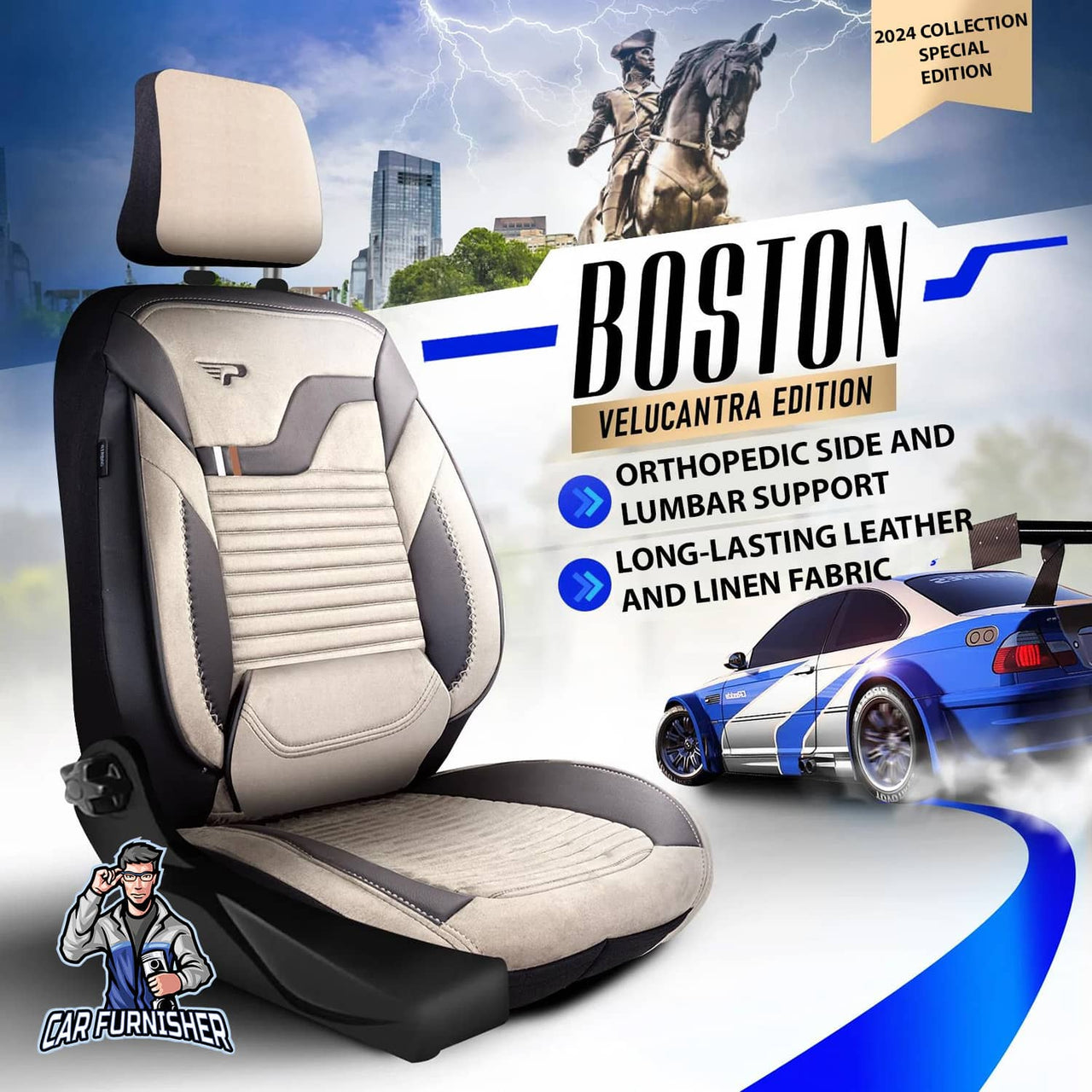 Hyundai i40 Seat Covers Boston Velour Fabric Design